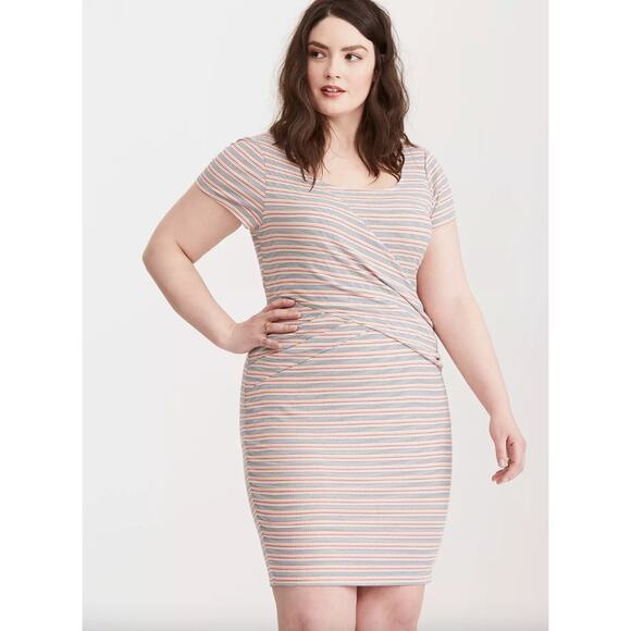 Torrid Striped Ribbed Bodycon Dress Size 3X Scoop Neck Summer Casual Mulitcolor - Picture 1 of 11